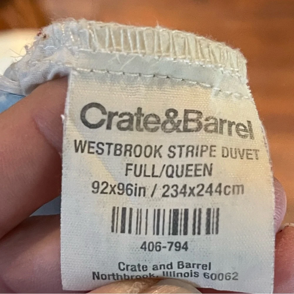 Crate & Barrel Westbrook Stripe Duvet Cover and Sham Full/Queen